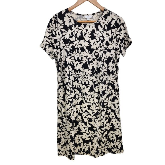 J Jill Shirt Dress Womens S‎ Black Cream Floral Pockets Buttons Short Sleeve - Picture 8 of 8